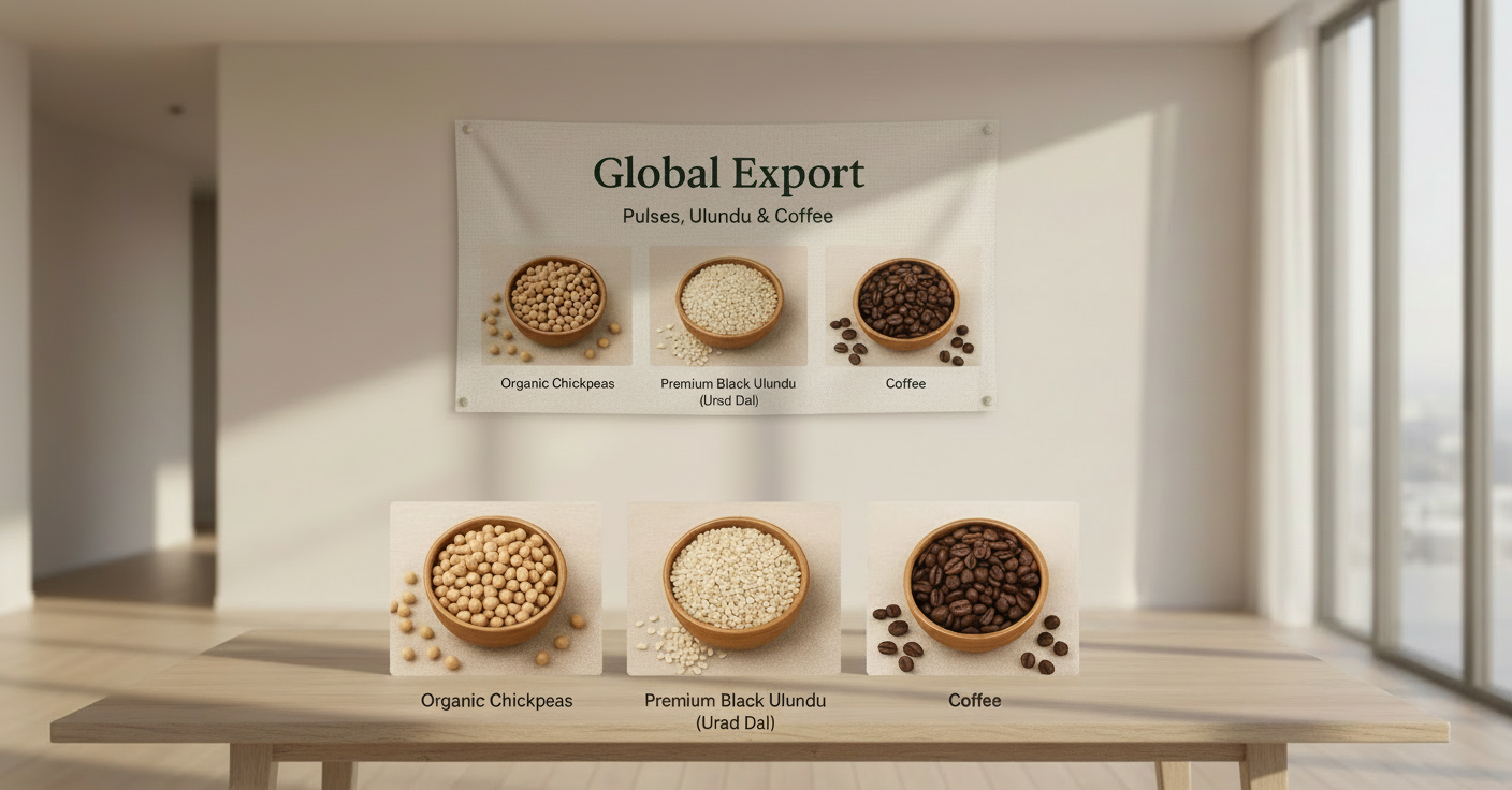 LankaHarvest website page with images of pulses and coffee, and a 'Shop now' button.